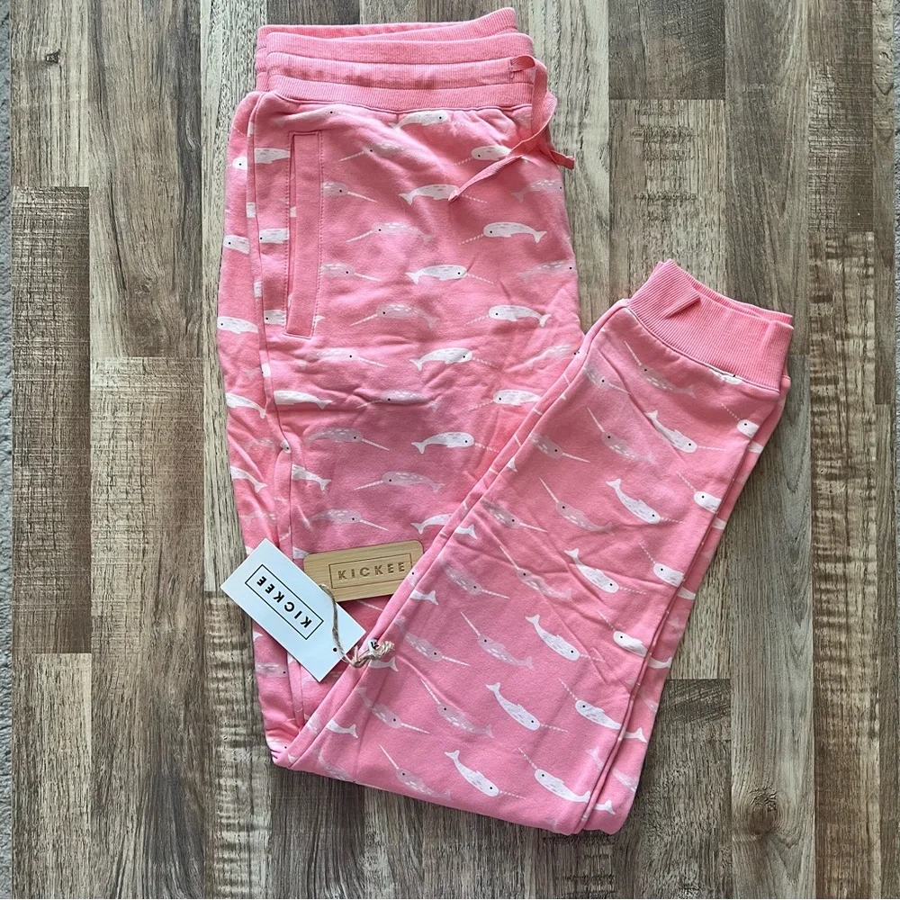 KicKee Pants Pink Narwhal Print Lounge Jogger - Picture 1 of 5